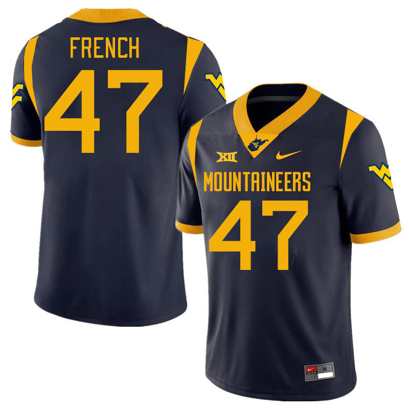 #47 Ty French West Virginia Mountaineers College 2024 New Uniforms Football Jerseys Stitched Sale-Navy